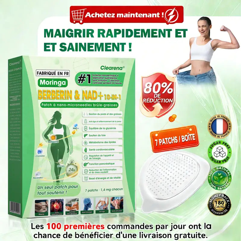 【𝐁𝐨𝐮𝐭𝐢𝐪𝐮𝐞 𝐎𝐟𝐟𝐢𝐜𝐢𝐞𝐥𝐥𝐞】🧑‍⚕️🩺 𝐂𝐥𝐞𝐚𝐫𝐞𝐧𝐚® Moringa · Berbérine + NAD+ – Patch Microneedle Nano Avancé 10-en-1 (1×/jour, résultats visibles en 7 jours) | Obésité, relâchement cutané, apnée du sommeil, articulations, etc.